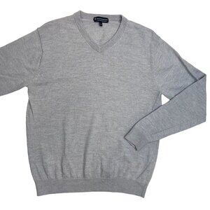 Hart Schaffner Marx Merino Wool Sweater Men's Size Large V Neck Silver Grey